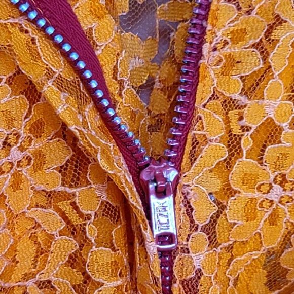 Vintage 70s Bright Orange Lace Popover Sheer Empire Waist Maxi Dress Boho Hippie - Picture 7 of 8